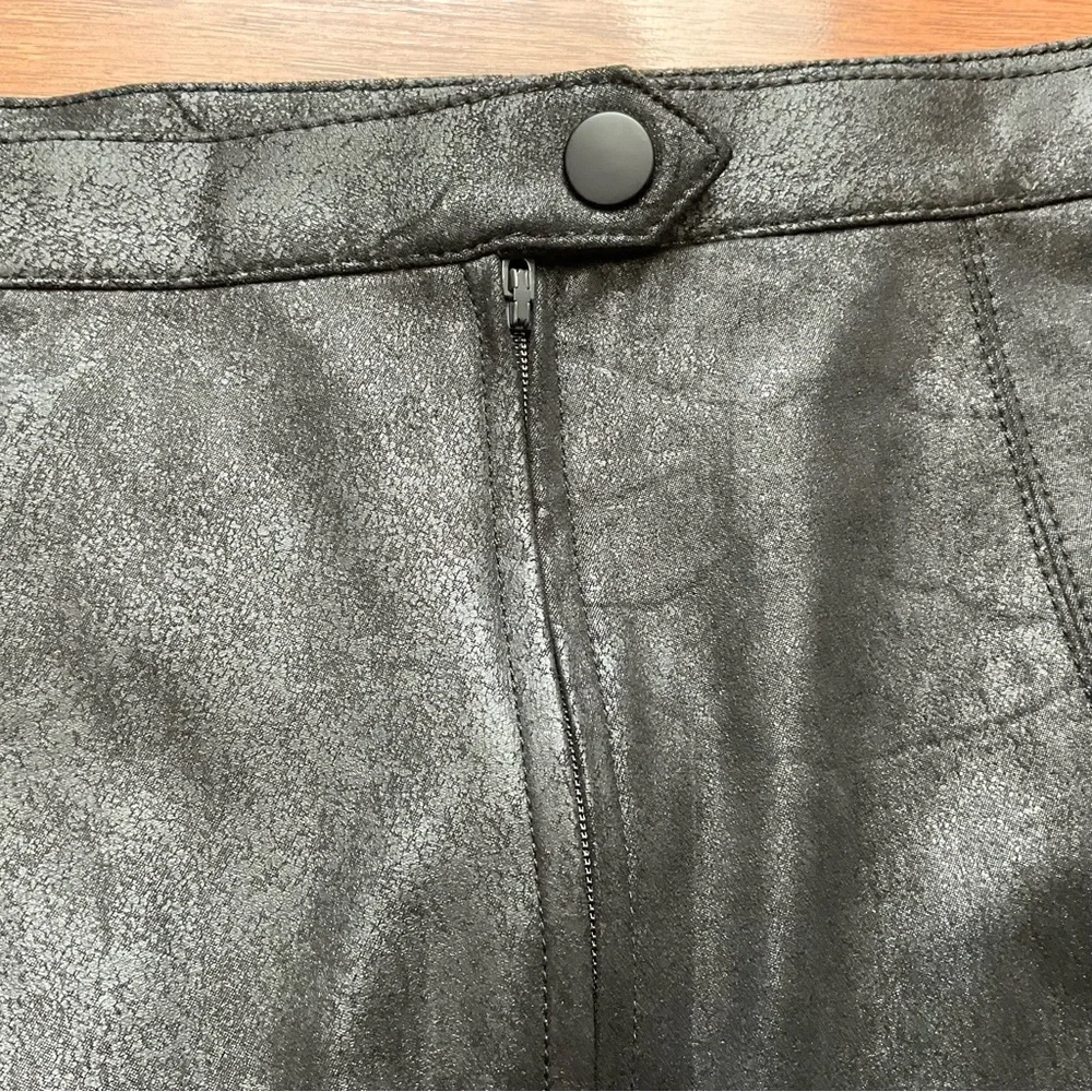 Free People Rumi Ruched Black Faux Leather Zip Up Mini Skirt Size Small Party